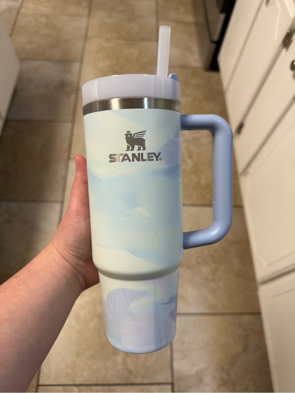 Stanley Light Blue Marble Insulated Tumbler with Handle and Straw